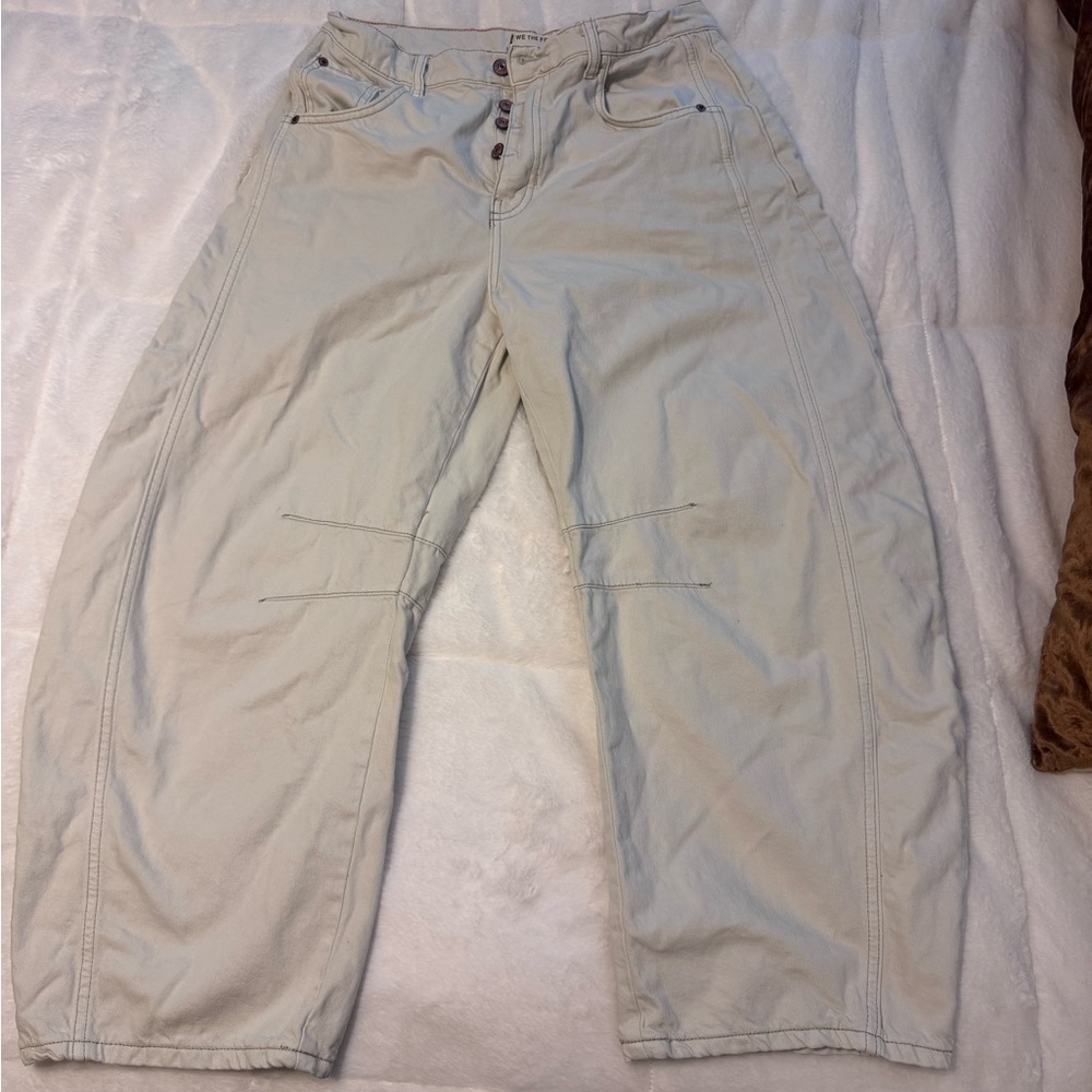We The Free Good Luck Mid-Rise Barrel Jeans- Milk